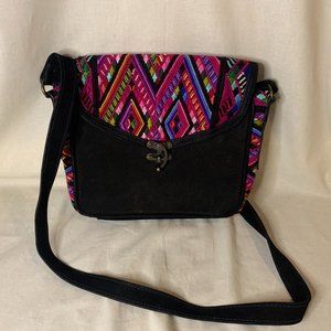 LuLaRoe Simply Comfortable Black Genuine Suede Leather Woven Top Purse Adjustabl